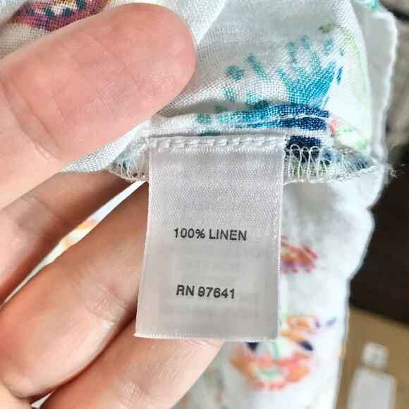 J. Jill Women's MP Petite Medium 100% Linen White Floral Sleeveless Tunic Blouse - Picture 4 of 9